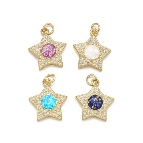 Cubic Zirconia Micro Pave Brass Pendant with Opal Star plated DIY & micro pave cubic zirconia Sold By PC