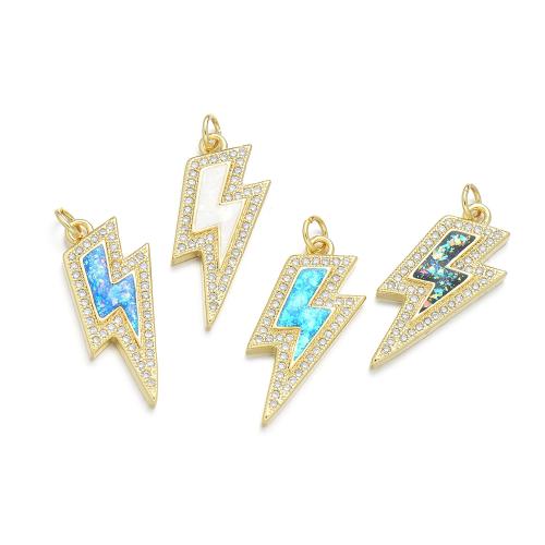 Cubic Zirconia Micro Pave Brass Pendant, with Opal, Lightning Symbol, plated, DIY & micro pave cubic zirconia, more colors for choice, Sold By PC