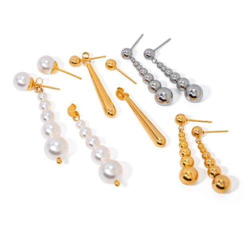 Edelstahl Ohrringe, 304 Edelstahl, mit Kunststoff Perlen, plattiert, verschiedene Stile für Wahl & für Frau, goldfarben, verkauft von Paar