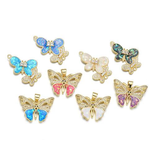 Cubic Zirconia Micro Pave Brass Pendant with Opal Butterfly plated DIY & micro pave cubic zirconia Sold By PC