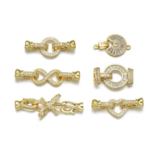 Brass Jewelry Clasps, plated, DIY & different styles for choice & micro pave cubic zirconia, golden, Sold By PC