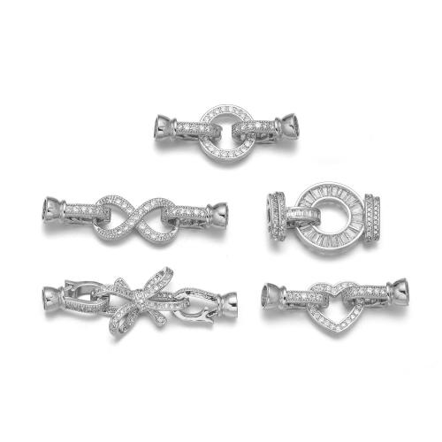 Brass Jewelry Clasps, plated, DIY & different styles for choice & micro pave cubic zirconia, silver color, Sold By PC