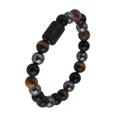 Gemstone Браслеты, Природный камень, с Черный-магнитный камень & Обсидиан & тигровый глаз, Связанный вручную, Мужская & разные стили для выбора, черный, длина:Приблизительно 19 см, продается PC