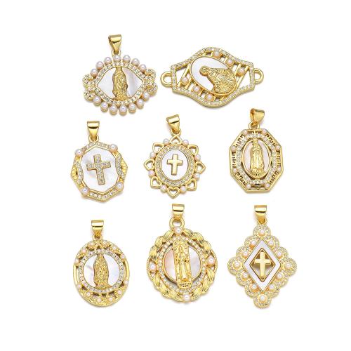 Cubic Zirconia Micro Pave Brass Pendant with Seedbead & Shell plated DIY & micro pave cubic zirconia golden Sold By PC