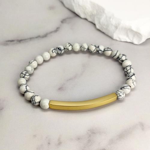 Stainless Steel Jewelry Bracelet, 304 Stainless Steel, with Howlite, plated, for woman, more colors for choice, Length:16 cm, Sold By PC