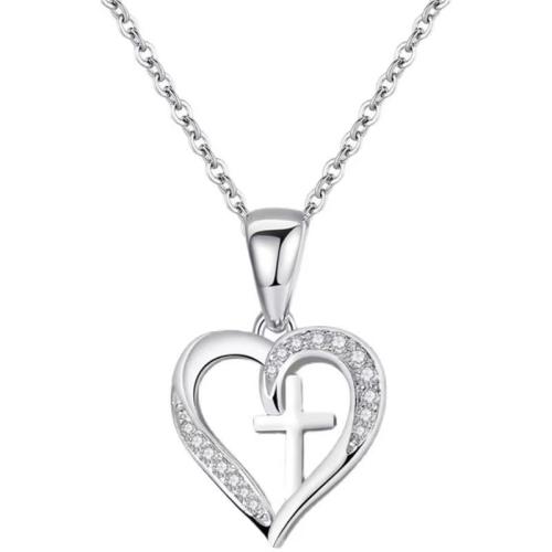 Cubic Zircon Micro Pave 925 Sterling Silver Necklace, plated, micro pave cubic zirconia & for woman, original color, Length:Approx 41-50 cm, Sold By PC