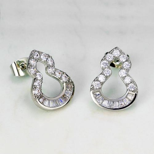 Cubic Zirconia Micro Pave Brass Earring Calabash fashion jewelry & micro pave cubic zirconia & for woman 16mm Sold By Pair
