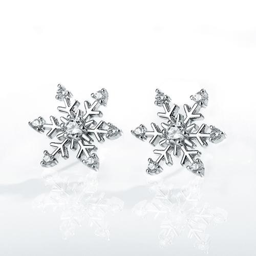 Cubic Zirconia Micro Pave Brass Earring, Snowflake, fashion jewelry & micro pave cubic zirconia & for woman, 12mm, Sold By Pair