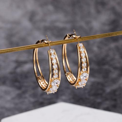 Cubic Zirconia Micro Pave Brass Earring, fashion jewelry & micro pave cubic zirconia & for woman, more colors for choice, 43mm, Sold By Pair