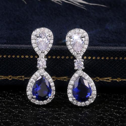 Cubic Zirconia Micro Pave Brass Earring Teardrop fashion jewelry & micro pave cubic zirconia & for woman 24mm Sold By Pair
