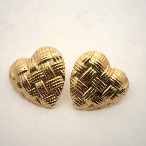 Stainless Steel Earring Stud Component, 304 Stainless Steel, Heart, DIY, golden, 20x19mm, Sold By Pair