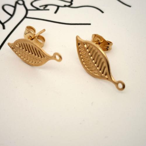 Stainless Steel Earring Stud Component, 304 Stainless Steel, Leaf, DIY, golden, 19x8mm, Sold By PC