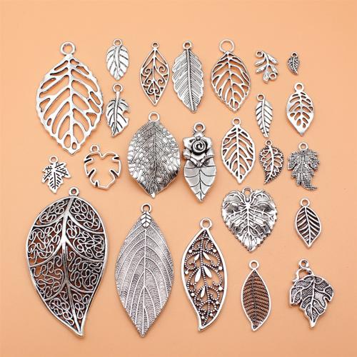 Tibetan Style Leaf Pendants, antique silver color plated, DIY, 24PCs/Set, Sold By Set