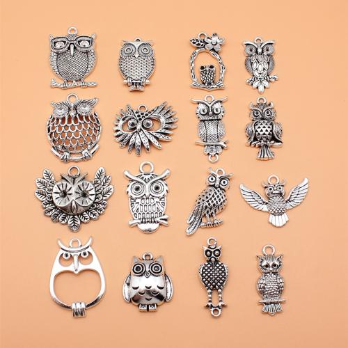 Tibetan Style Animal Pendants, Owl, antique silver color plated, DIY, 16PCs/Set, Sold By Set