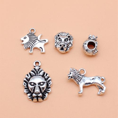 Tibetan Style Animal Pendants, Lion, antique silver color plated, DIY, 5PCs/Set, Sold By Set