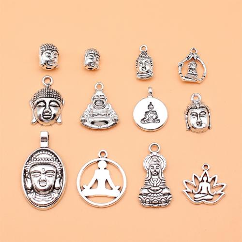 Tibetan Style Pendants, Buddha, antique silver color plated, DIY, 12PCs/Set, Sold By Set