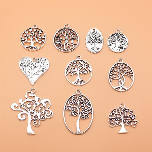 Tibetan Style Pendants, Tree, antique silver color plated, DIY, 10PCs/Set, Sold By Set