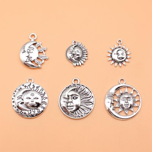 Tibetan Style Pendants, Sun, antique silver color plated, DIY, 6PCs/Set, Sold By Set