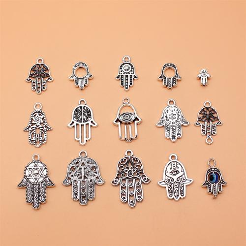 Colgantes de Aleación de Zinc, Mano, chapado en color de plata antigua, Bricolaje, 15PCs/Set, Vendido por Set