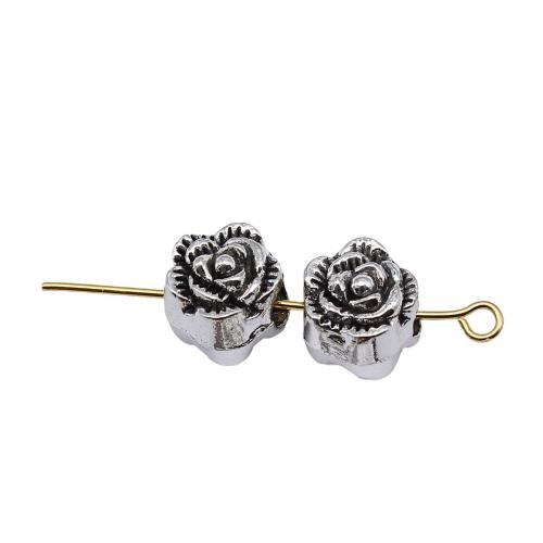Perles fleurs en alliage de zinc, Plaqué de couleur d'argent, DIY, 10x9x9mm, Trou:Environ 4.3mm, Vendu par PC