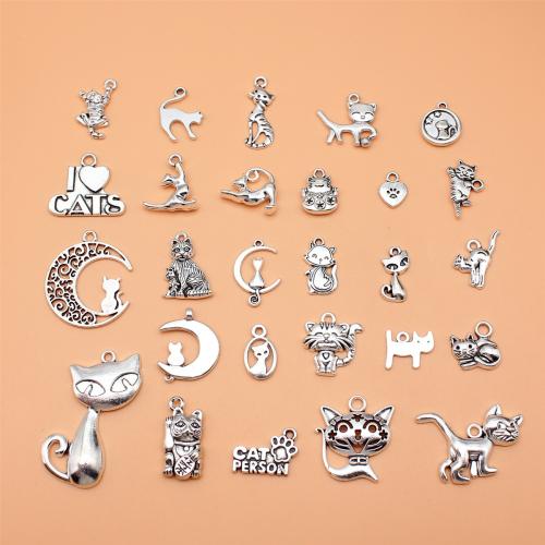 Colgantes Animales de Aleación de Zinc, Gato, chapado en color de plata antigua, Bricolaje, 27PCs/Set, Vendido por Set