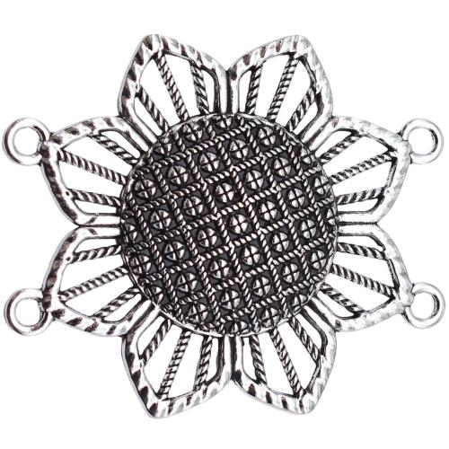 Flower Tibetan Style Connector, antique silver color plated, DIY & 2/2 loop, 53x46mm, Sold By PC