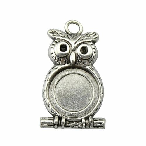 Tibetan Style Pendant Cabochon Setting, Owl, antique silver color plated, DIY, inner size:14mm, Sold By PC