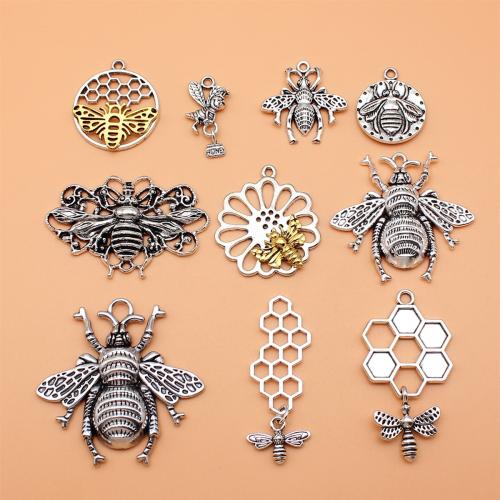Tibetan Style Animal Pendants, Bee, plated, DIY, mixed colors, 10PCs/Set, Sold By Set