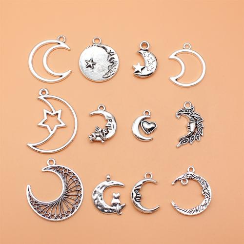 Tibetan Style Pendants, Moon, antique silver color plated, DIY, 12PCs/Set, Sold By Set