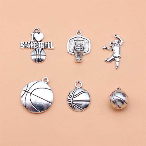 Zinc Alloy Pendants Basketball antique silver color plated DIY Sold By Set