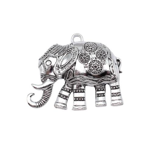 Κράμα ψευδάργυρου ζώων Μενταγιόν, Ελέφαντας, αντίκες χρώμα επάργυρα, DIY, 57x49mm, Sold Με PC