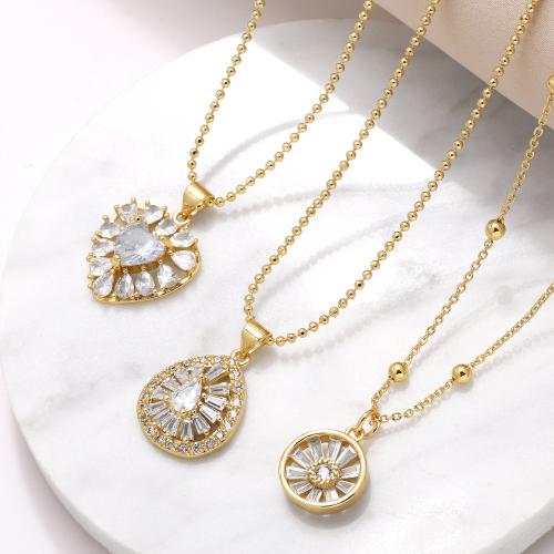 Cubic Zircon Micro Pave Brass Necklace, gold color plated, fashion jewelry & different designs for choice & micro pave cubic zirconia, golden, nickel, lead & cadmium free, Sold By PC