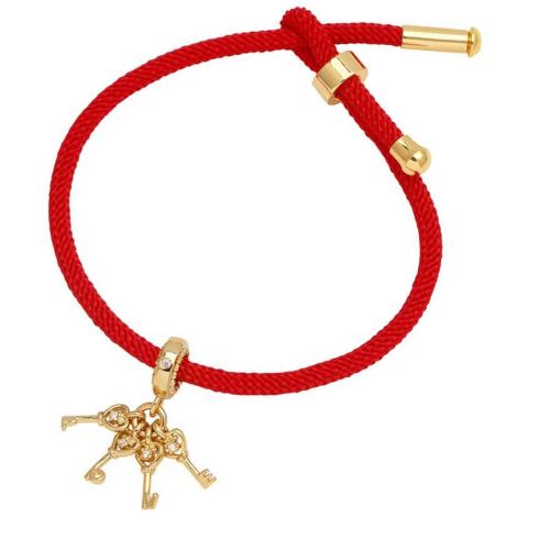 Cubic Zirconia Micro Pave Brass Bracelet with Nylon Cord plated fashion jewelry & micro pave cubic zirconia red nickel lead & cadmium free Sold By PC