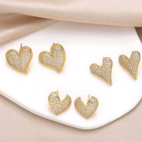 Cubic Zirconia Micro Pave Brass Earring, Heart, gold color plated, fashion jewelry & different designs for choice & micro pave cubic zirconia, golden, nickel, lead & cadmium free, Sold By Pair