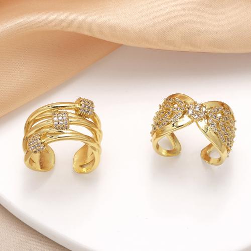 Cubic Zirconia Micro Pave Brass Ring gold color plated fashion jewelry & micro pave cubic zirconia golden nickel lead & cadmium free Sold By PC