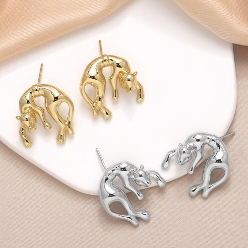 Brass Stud Earring Cat plated fashion jewelry nickel lead & cadmium free Sold By Pair