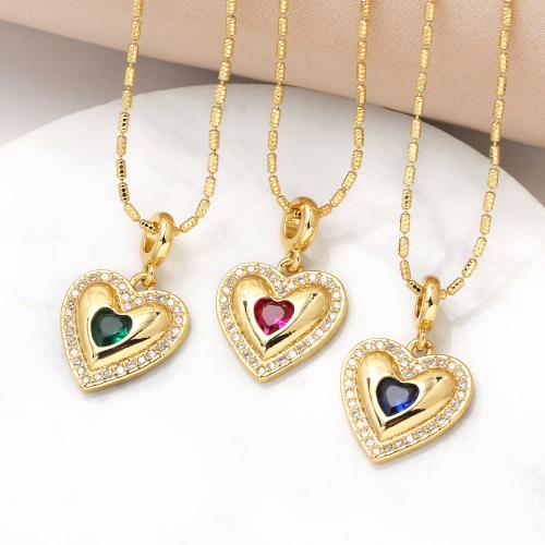 Cubic Zircon Micro Pave Brass Necklace, with 5cm extender chain, Heart, gold color plated, fashion jewelry & micro pave cubic zirconia, more colors for choice, nickel, lead & cadmium free, Length:41 cm, Sold By PC