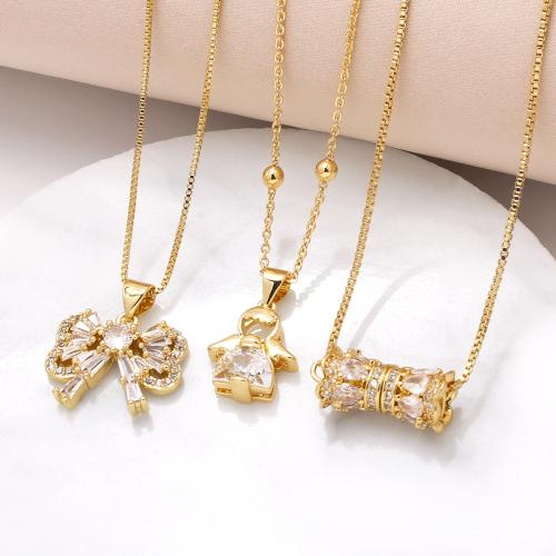 Cubic Zircon Micro Pave Brass Necklace with 5ccm extender chain gold color plated fashion jewelry & micro pave cubic zirconia golden nickel lead & cadmium free Length 45 cm Sold By PC