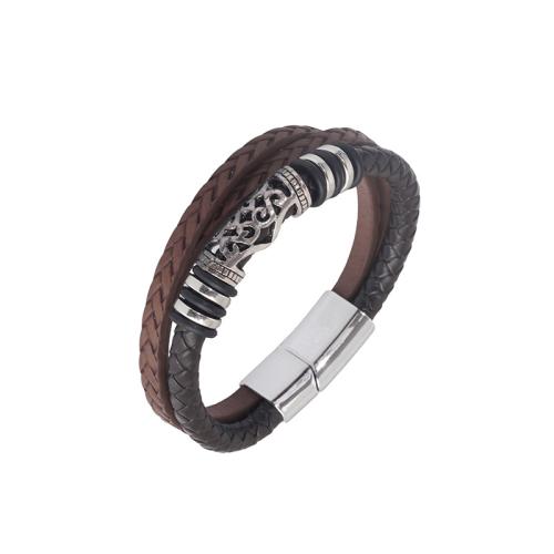 PU Leather Cord Bracelets Zinc Alloy with Microfiber PU & PU Leather handmade Unisex Length Approx 21.5 cm Sold By PC