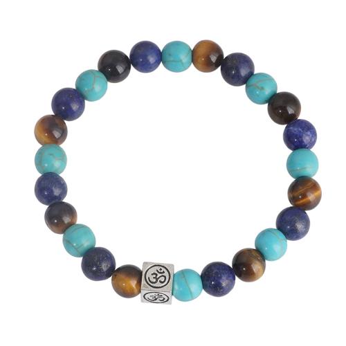 Bracelets de pierres précieuses, alliage de zinc, avec Lapis lazuli & turquoise & oeil de tigre, fait à la main, unisexe, multicolore, Longueur Environ 18.5 cm, Vendu par PC
