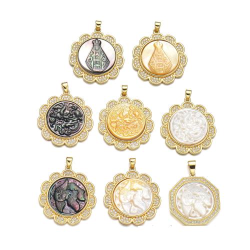Cubic Zirconia Micro Pave Brass Pendant, with Black Shell & Yellow Shell & White Shell, plated, DIY & different styles for choice & micro pave cubic zirconia, more colors for choice, Sold By PC