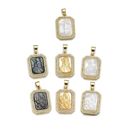 Cubic Zirconia Micro Pave Brass Pendant with Black Shell & Yellow Shell & White Shell plated DIY & micro pave cubic zirconia Sold By PC