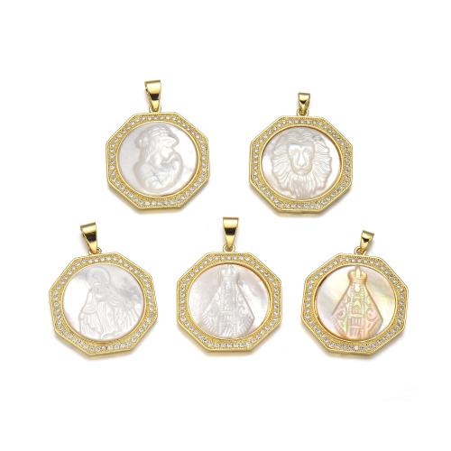 Cubic Zirconia Micro Pave Brass Pendant, with Yellow Shell & White Shell, plated, DIY & different styles for choice & micro pave cubic zirconia, more colors for choice, Sold By PC
