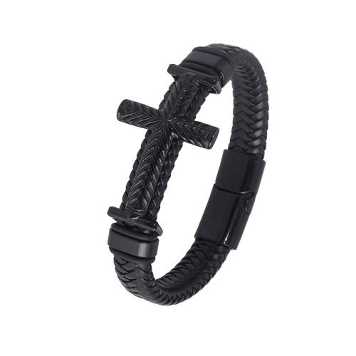 Leather Cord Bracelet Zinc Alloy with Faux Leather plated Unisex Length Approx 21-22 cm Sold By PC