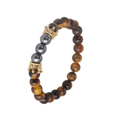 Gemstone Bracelets Brass with Iron Rock & Lava & Tiger Eye & Impression Jasper plated & Unisex & micro pave cubic zirconia Length Approx 18 cm Sold By PC