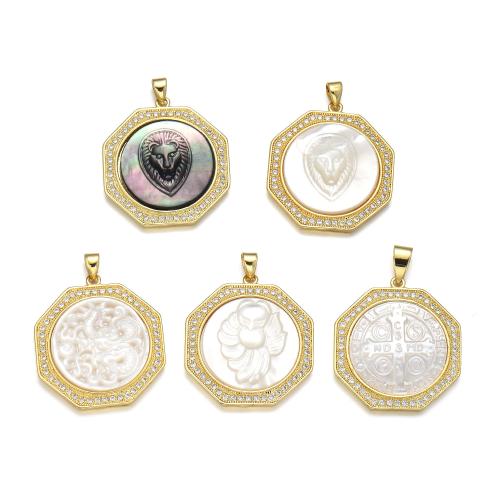 Cubic Zirconia Micro Pave Brass Pendant with Black Shell & White Shell plated DIY & micro pave cubic zirconia Sold By PC