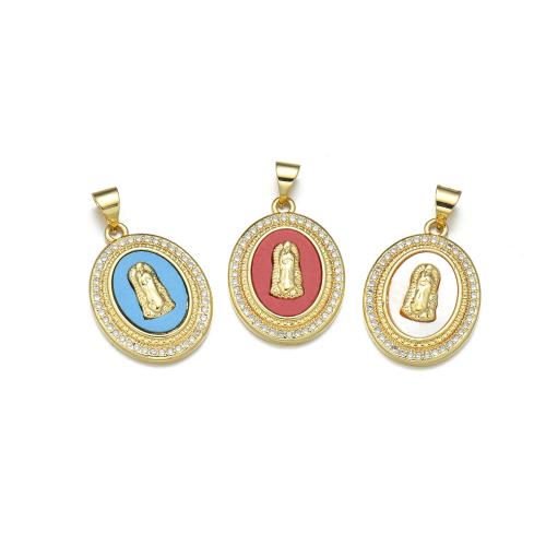 Cubic Zirconia Micro Pave Brass Pendant with turquoise & Shell plated DIY & micro pave cubic zirconia Sold By PC