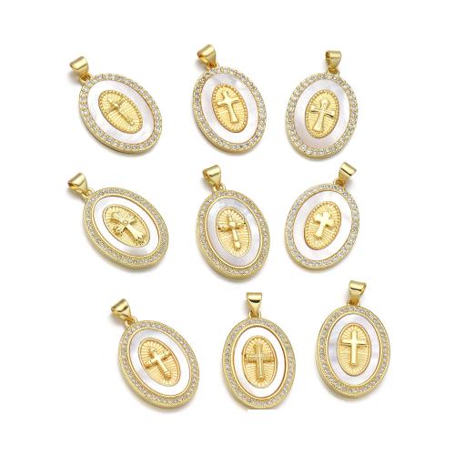 Cubic Zirconia Micro Pave Brass Pendant with Shell plated DIY & micro pave cubic zirconia golden Sold By PC