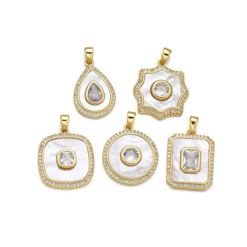 Cubic Zirconia Micro Pave Brass Pendant with Shell plated DIY & micro pave cubic zirconia golden Sold By PC