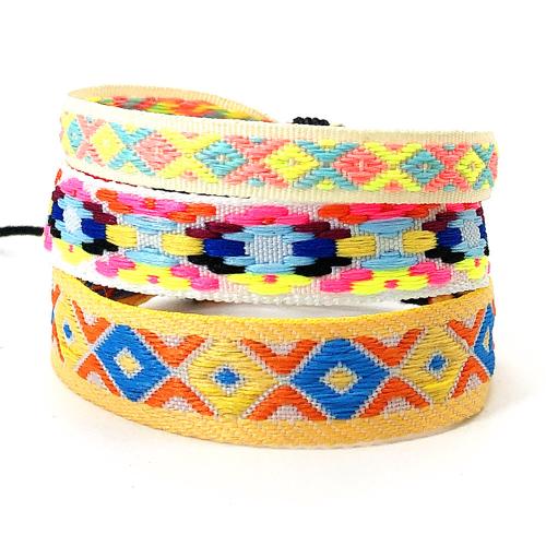 Chain Woven Bracelets, Polyester, with Linen, knit, three pieces & Unisex & different designs for choice, more colors for choice, Length:Approx 16.5-25 cm, Sold By Set